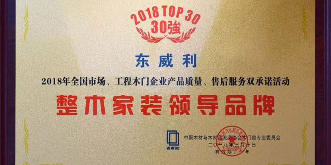 东威利——荣获“整木家装领导品牌”